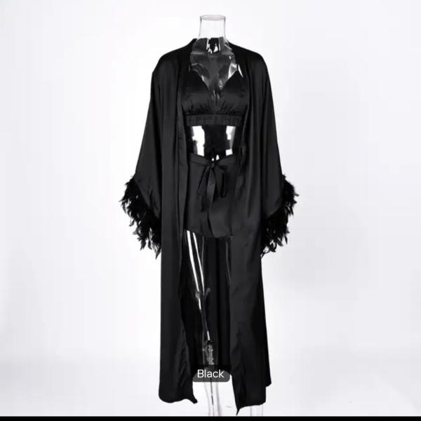 3-Piece Silk Feather Robe Set
