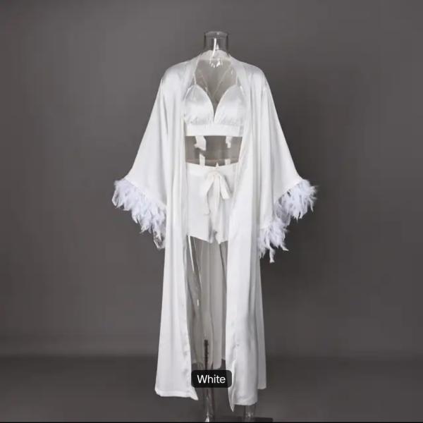 3-Piece Silk Feather Robe Set