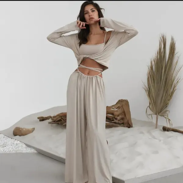 Ivory Tie-Front 3-Piece Set
