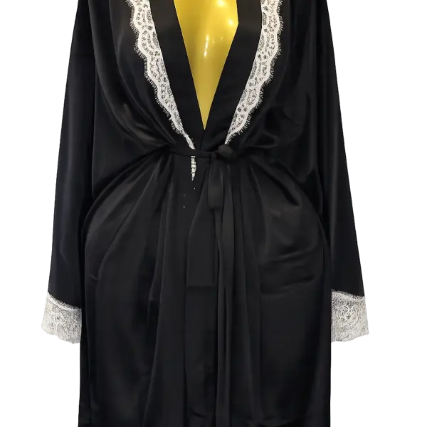 Curvy Queen Plus Size Satin Lace Robe